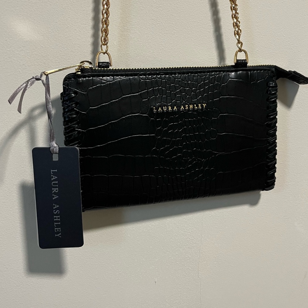 Cross-body faux crocodile clutch purse